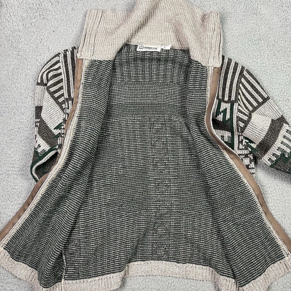 Vintage London Fog Sweater Mens Medium Full Zip Knit Acrylic Sweatshirt USA 90s - Picture 3 of 7
